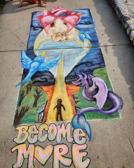 The Narrow Path - Chalk mural by Become More at Chalk Walk in Northeast KC in 2023