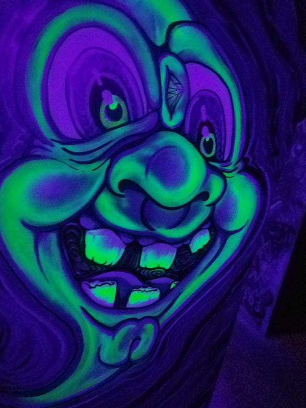 Moon Ghost - Black-light UV mural by Become More in Union Station - Graffiti Attic KC  - First Mural In Project